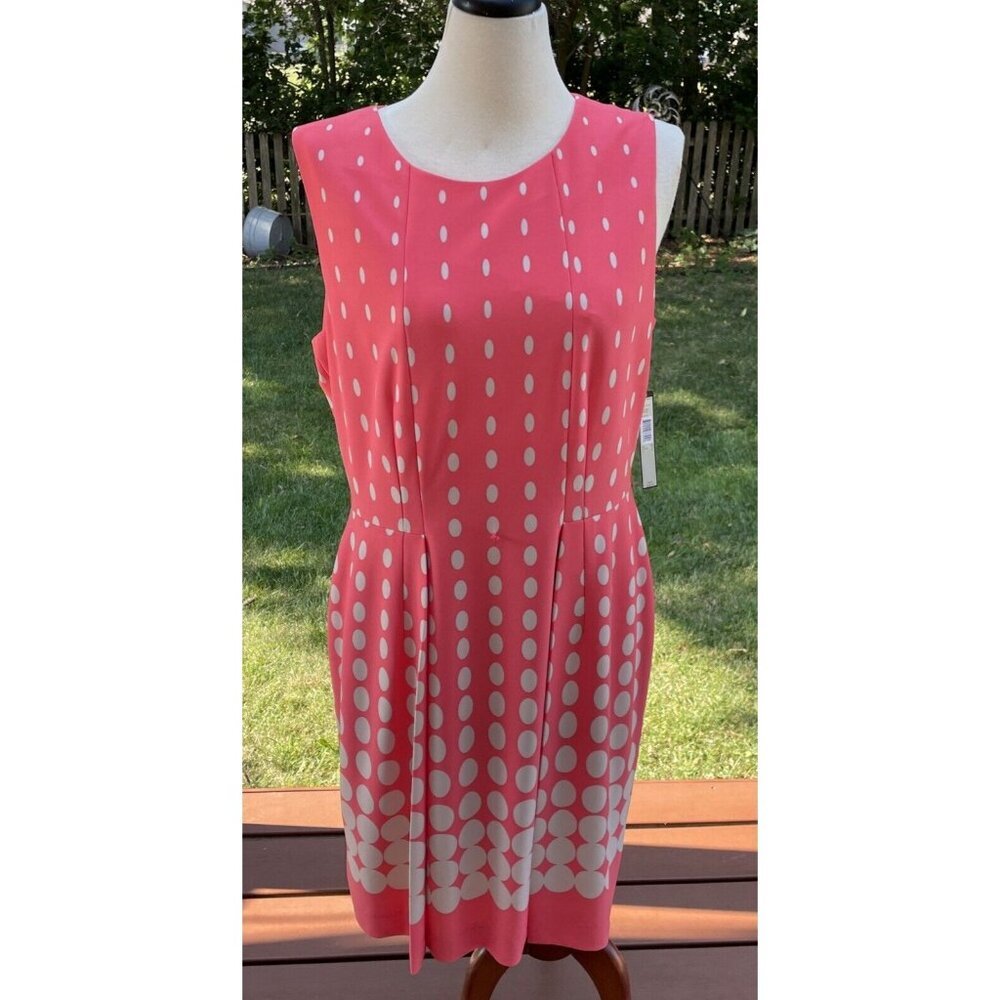 Tahari Arthur S. Levine Coral/Taupe Polka Dot Sleeveless Dress Size 16 NWT Caree